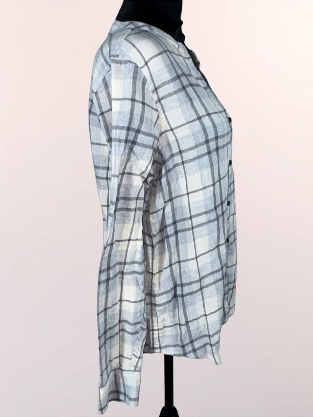 Calvin Klein Women’s Cotton Flannel Shirt Plaid Collarless Roll Tab Sleeve Med - Picture 8 of 16